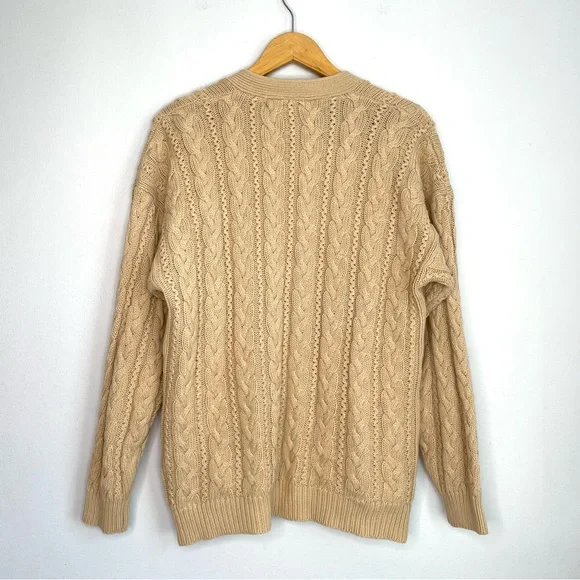 Vintage Cable Knit Cardigan Sweater Women’s Small Tan Grandmacore Tunic - Picture 3 of 10